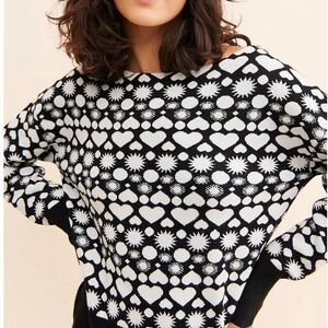 Maeve Boat Neck Sweater Small Heart Black White Size Large
